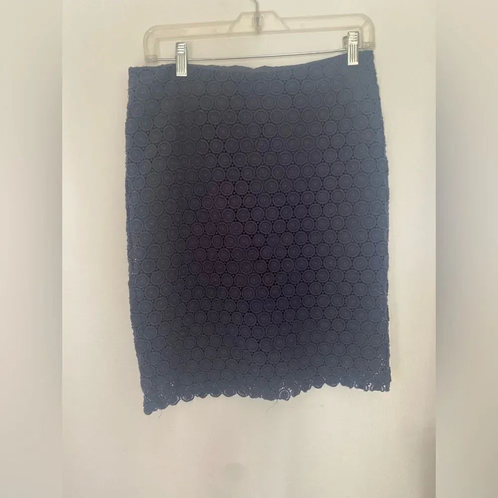 Cynthia Rowley Lace Pencil Skirt Cotton Lined Size 4 Navy